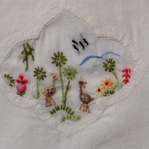 Vintage Handmade Embroidery Chair Sofa Backs Cotton Linens Floral Applique - Picture 2 of 9